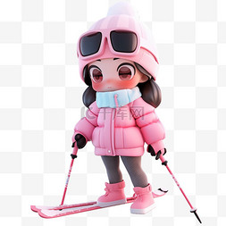 滑雪女孩图片_可爱女孩滑雪冬天3d立体免抠元素