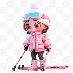 滑雪冬天可爱女孩3d立体免抠元素