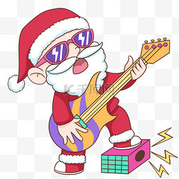 潮流吉他图片_圣诞节潮流圣诞弹吉他圣诞老人