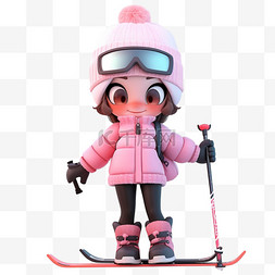 带白色帽子的女孩图片_冬天滑雪可爱女孩3d立体免抠元素