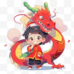 小孩过节图片_新年过节小孩和龙卡通可爱新年插