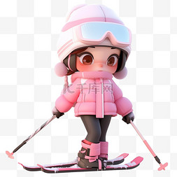 带白色帽子的女孩图片_冬天元素可爱女孩3d滑雪立体免抠