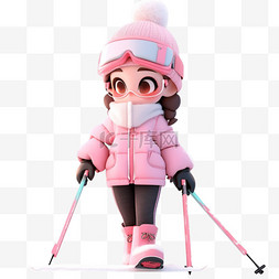 可爱女孩滑雪3d立体免抠元素冬天