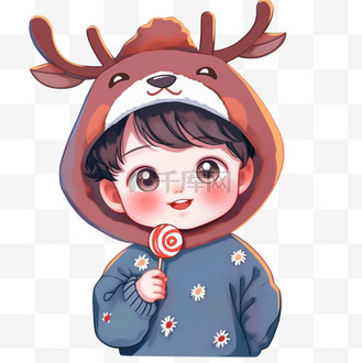 圣诞节糖果图片素材_新年手绘圣诞可爱男孩卡通元素