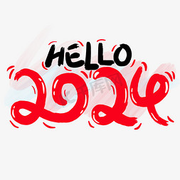 hello宝贝免抠艺术字图片_HELLO2024新年红色手写字