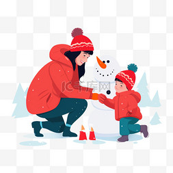 我们爱妈妈图片_孩子堆雪人冬天卡通手绘元素