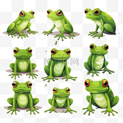 表情符号集图片_可爱的绿色青蛙的表情符号集