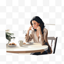 坐在桌边打手机的女人