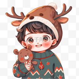 新年圣诞小鹿素材图片_新年可爱男孩卡通手绘圣诞元素
