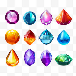 钻石宝石水晶图片_彩色逼真和孤立的宝石透明图标集