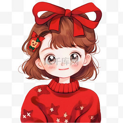 红色毛衣背景图片_新年可爱女孩卡通手绘元素红色