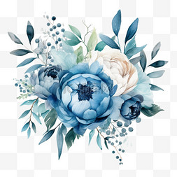 蓝色花朵几何元素立体免扣图案