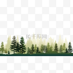 森林的树木图片_松林的剪影，白色上有高大的常青