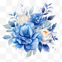蓝色花朵造型元素立体免扣图案
