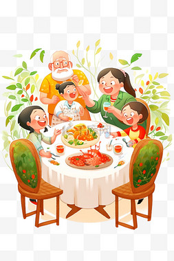 桌子上有一个图片_新年一家人手绘聚餐卡通元素