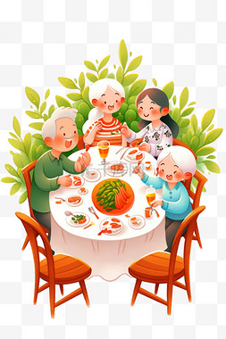 桌子上有一个图片_一家人新年聚餐卡通手绘元素