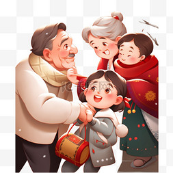爷爷奶奶家拜年图片_团圆家人卡通手绘元素迎新年