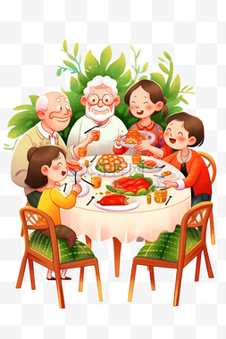 桌子上有一个图片_一家人聚餐新年卡通手绘元素