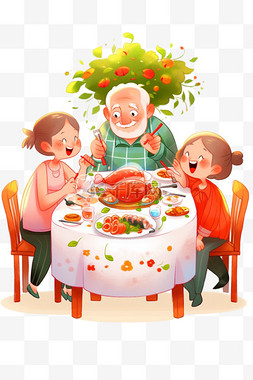 新年手绘一家人聚餐卡通元素
