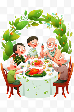 桌子上有一个图片_新年一家人聚餐卡通元素手绘