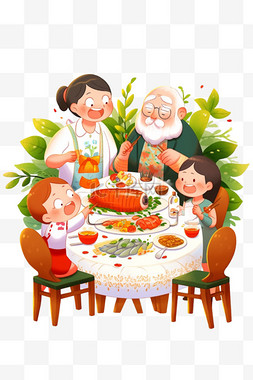 很多圆图片_手绘新年一家人聚餐卡通元素