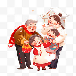 爷爷奶奶家拜年图片_迎新年团圆卡通家人手绘元素