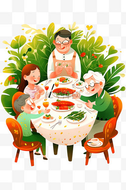 有很多数字的图片_新年一家人卡通手绘聚餐元素
