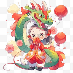 春节舞狮喜庆素材图片_喜庆新年春节小孩和龙卡通可爱过