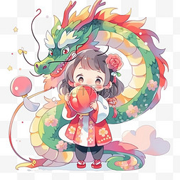 元旦拜年新年小孩和龙卡通可爱过