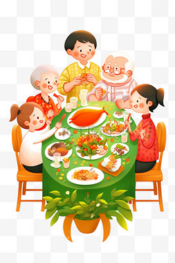 一家人聚餐卡通手绘新年元素