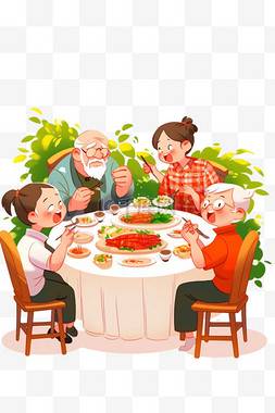 新年一家人聚餐卡通手绘元素