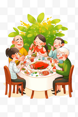 一家人聚餐卡通手绘元素新年