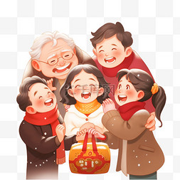 手绘家团圆图片_迎新年卡通团圆家人手绘元素