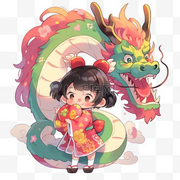 春节元旦新年吉祥福气小孩和龙卡