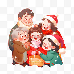 爷爷奶奶家拜年图片_迎新年团圆家人手绘卡通元素