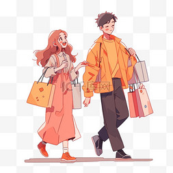购物袋简笔画图片_新年情侣购物手绘元素卡通