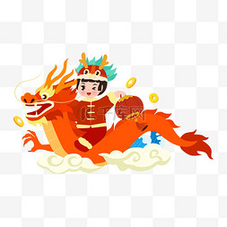 中国龙的龙头图片_2024年中国龙新年骑着龙的新年娃