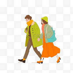 拖着行李箱的情侣图片_冬天情侣旅游手绘卡通元素