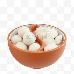不同种类汤圆图片_3D鸳鸯碗汤圆饺子冬至美食png图片