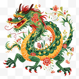 绿色新年背景图片_手绘新年免抠龙年简约元素