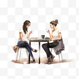 桌子前的女人图片_坐在白色桌子前的两个女人