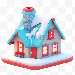 红色房子背景图片_房子3d立体冬天免抠元素
