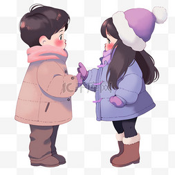 冬天可爱孩子取暖卡通手绘元素