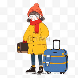 行李箱红色图片_可爱女孩卡通冬天手绘元素
