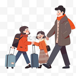 男拉着行李箱图片_冬天卡通一家人旅行手绘元素