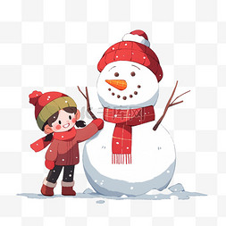 可爱孩子堆雪人冬天卡通手绘元素