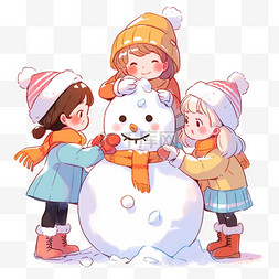 母亲拉着孩子的手图片_冬天可爱孩子堆雪人卡通手绘元素