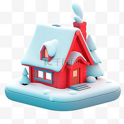 红色房子背景图片_冬天免抠房子3d立体元素