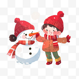 可爱孩子堆雪人卡通手绘冬天元素