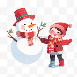 带红色帽子的雪人图片_冬天可爱孩子卡通堆雪人手绘元素